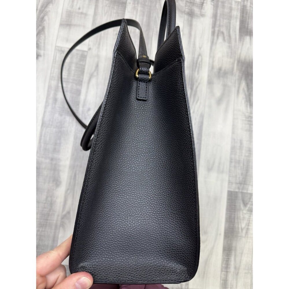 ✅Ralph Lauren Black Pebbled Leather Brigitte Tote Handbag  Plus Key Chain R.L.L - Picture 3 of 14